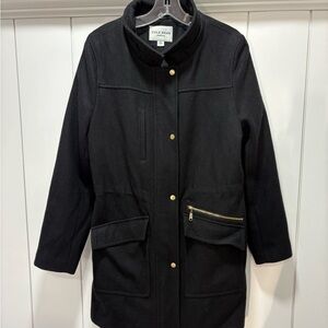 Cole Haan Black Coat Jacket No Hood  Zipper Wool Blend Size Small